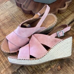 Gentle Souls Pink Suede Espadrille Wedge Sandals Cushioned slingback Size 9.5